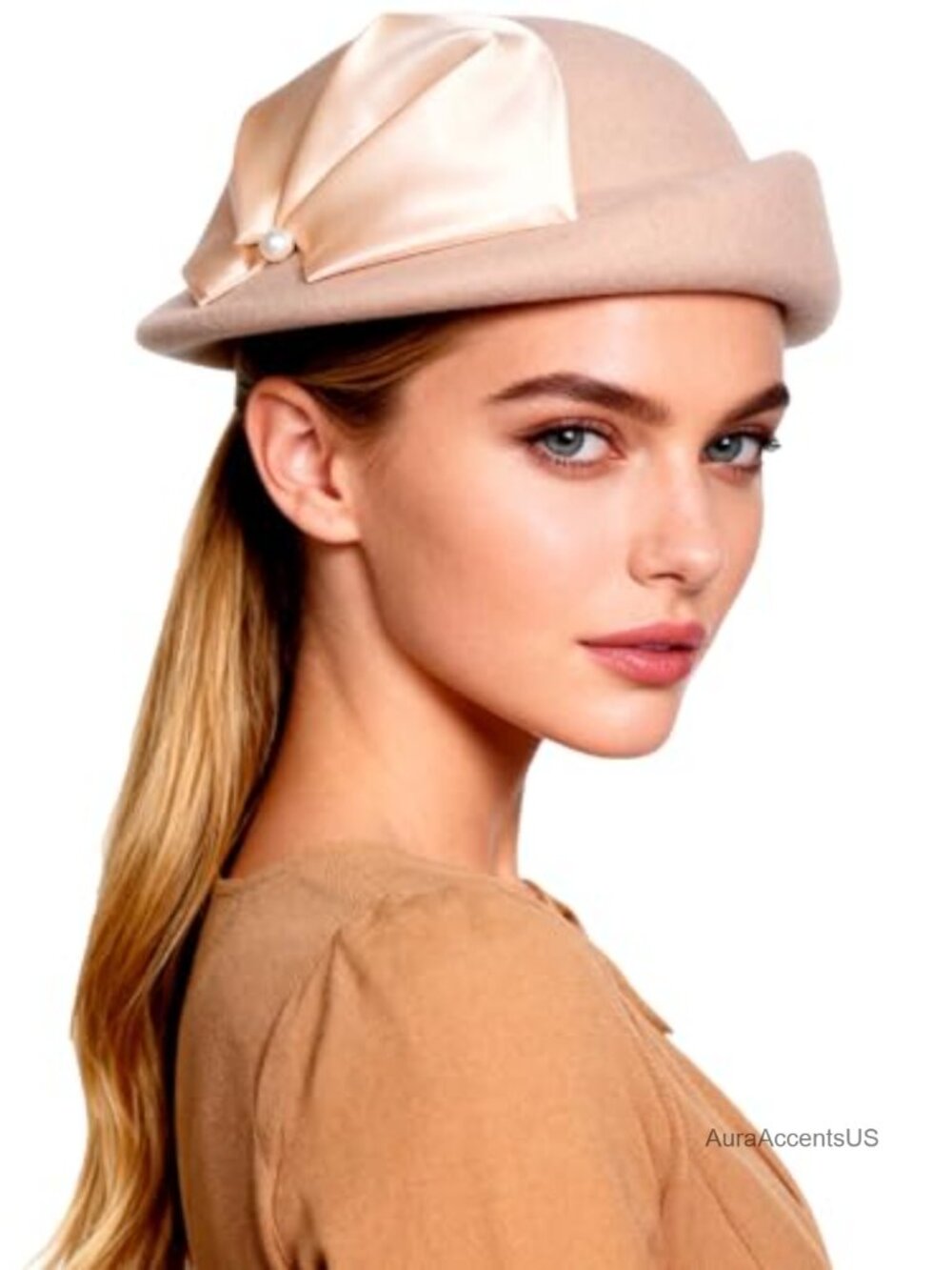 Women Wool Felt Beret Hat Adjustable Drawstring